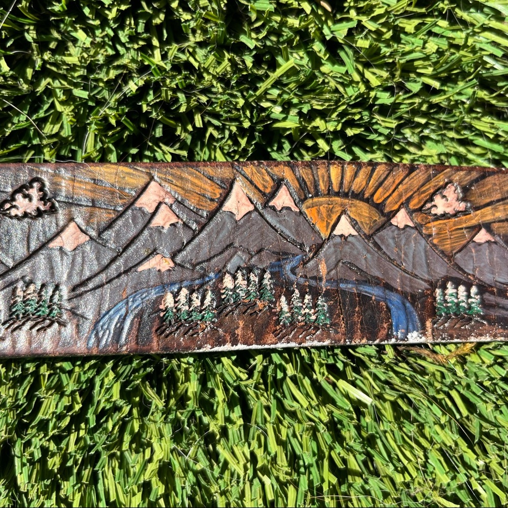 Rocky Mountain High hand painted leather belt- John Denver